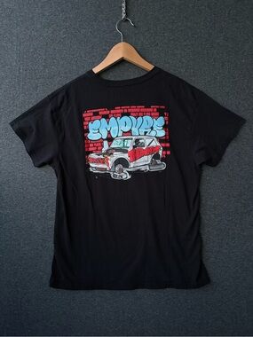 Empyre Black Graphic Tee with Red, Blue and White Car Design